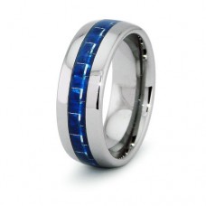 Tungsten Carbide Ring with Blue Carbon Fiber